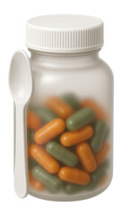 Plastic pill bottle with integrated spoon