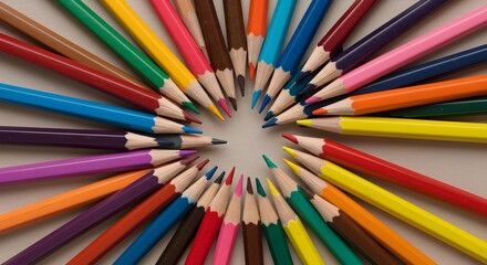 Colorful pencils arranged in a circle