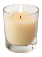 Small votive candle in a glass container