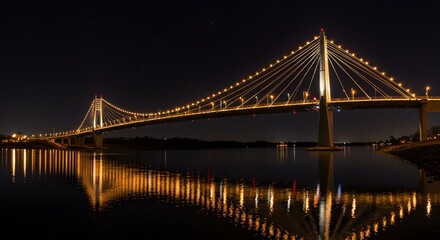 Fototapeta premium Illuminated bridge over water at night