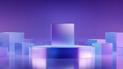3d rendering of purple and blue abstract geometric background. Scene for advertising, technology, showcase, banner, game, sport, cosmetic, business, metaverse. Sci-Fi Illustration. Product display