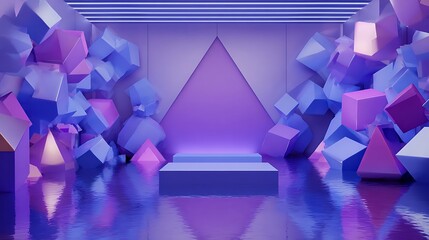 3d rendering of purple and blue abstract geometric background. Scene for advertising, technology, showcase, banner, game, sport, cosmetic, business, metaverse. Sci-Fi Illustration. Product display