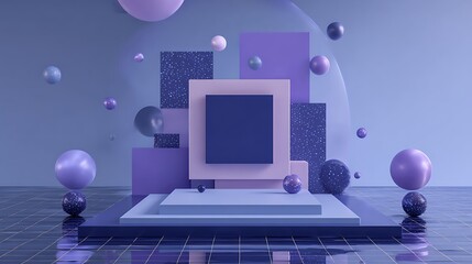 3d rendering of purple and blue abstract geometric background. Scene for advertising, technology, showcase, banner, game, sport, cosmetic, business, metaverse. Sci-Fi Illustration. Product display