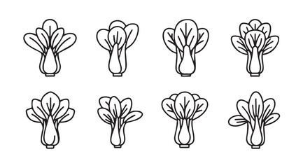 Collection of bok choy vegetable silhouettes in a simple line art style