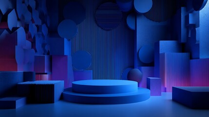 3d rendering of purple and blue abstract geometric background. Scene for advertising, technology, showcase, banner, game, sport, cosmetic, business, metaverse. Sci-Fi Illustration. Product display