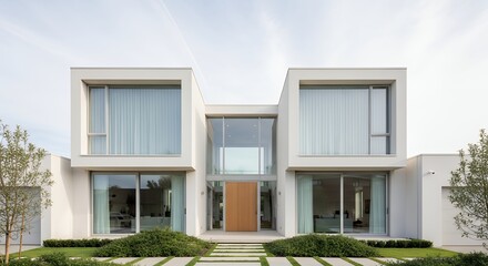 Strikingly modern home design featuring cubic volumes and expansive glazing reflecting contemporary architectural trends and minimalist aesthetics