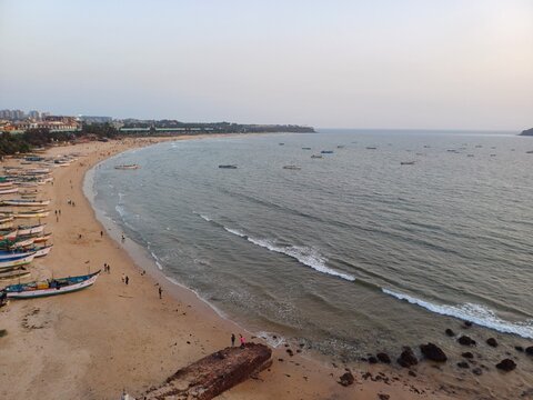 Beautiful Baina Beach in Goa, aerial view of Baina Beach.