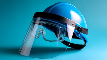 Blue Safety Helmet and Face Shield for Personal Protective Equipment