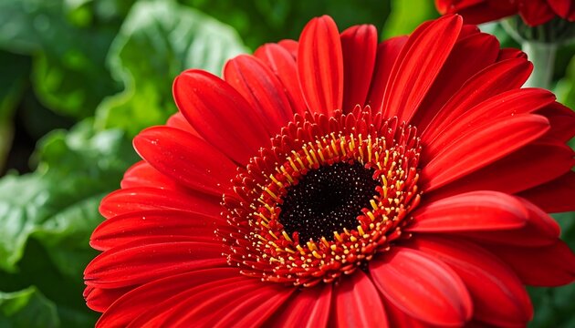 Close-up of a vibrant red gerbera daisy