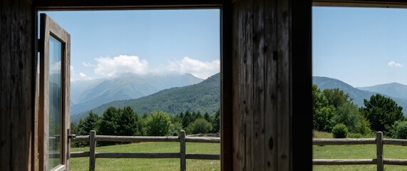 Fototapeta premium window in the mountains
