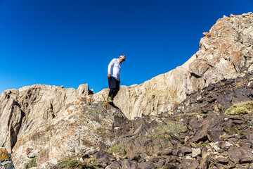 Cilo Mountains, Hakkari, Turkey - August 25, 2025: Mountaineers are climbing the Reşko summit (4135 m.) in the Sat (Cilo) mountains with its glaciers and glacier rivers in Hakkari, Turkey.
