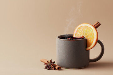 Glass of Mulled Wine with Spices on White Background