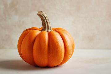 Orange Pumpkin on Light Beige Background