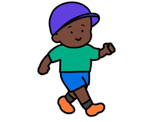 笑顔で歩く帽子を被った黒人男の子