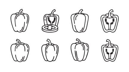 Collection of bell pepper illustrations in a simple outline silhouette style