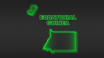 Fototapeta premium Neon Green Equatorial Guinea Map Outline Futuristic Digital Glow Halftone Illustration