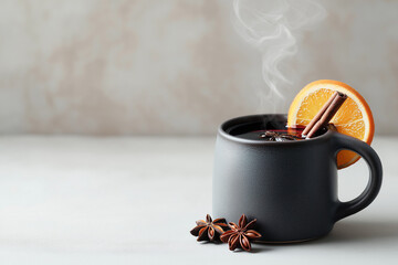 Glass of Mulled Wine with Spices on White Background