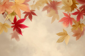 Autumn Background with Maple Leaves on Soft Beige Texture
