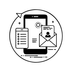 Vector art of mobile phone with email and list application concept of communication, information, and technology in a simple line art style