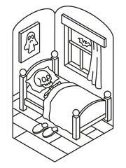 Halloween. Skeleton. Coloring page for children. Cute spooky corner.