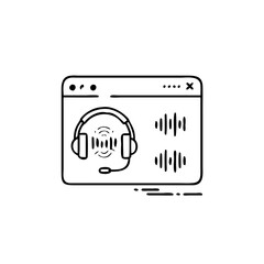 Vector art of online voice assistant on website modern vector illustration of a headset and sound waves on a computer screen