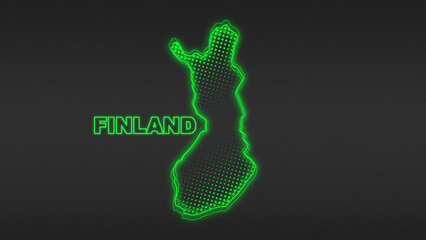 Neon Green Finland Map Outline Futuristic Digital Glow Halftone Illustration