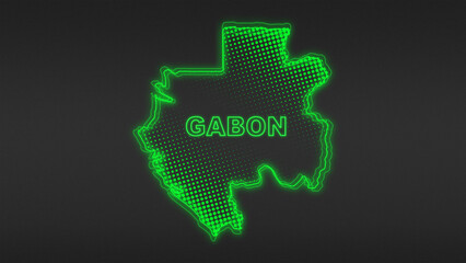 Neon Green Gabon Map Outline Futuristic Digital Glow Halftone Illustration