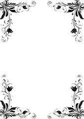 Elegant symmetrical floral decorative border vector with simple black shapes on white background, featuring minimalist ornamental design, graceful curves and refined edge patterns