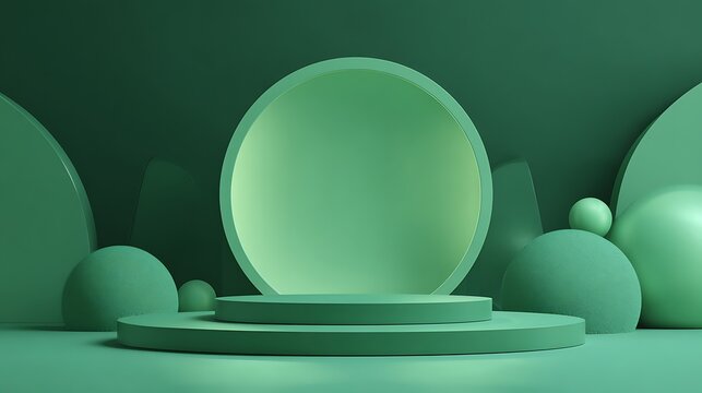 3d rendering of green abstract geometric background. Scene for advertising, technology, showcase, banner, game, sport, cosmetic, business, metaverse. Sci-Fi Illustration. Product display