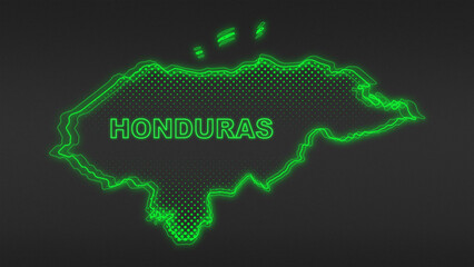 Neon Green Honduras Map Outline Futuristic Digital Glow Halftone Illustration