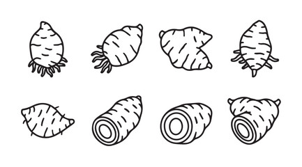 Collection of hand drawn sweet potato illustrations in silhouette style