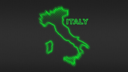 Neon Green Italy Map Outline Futuristic Digital Glow Halftone Illustration