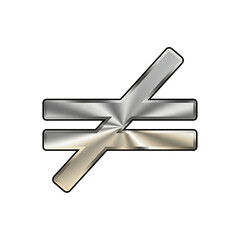 Not equal symbol with metal texture isolated on white background