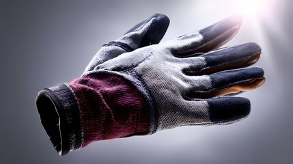 Close-Up View of Work Glove on Gray Background with Light Reflection