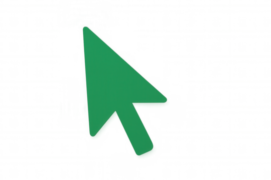 Green arrow mouse pointer cursor clicking on a transparent background, perfect for web design and user interface projects