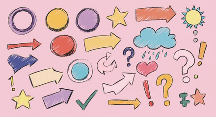 Whimsical hand-drawn doodles for creative projects, adding a playful touch to designs and presentations