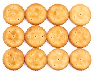 Round crackers arranged in a grid pattern