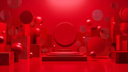 3d rendering of red abstract geometric background. Scene for advertising, technology, showcase, banner, game, sport, cosmetic, business, metaverse. Sci-Fi Illustration. Product display