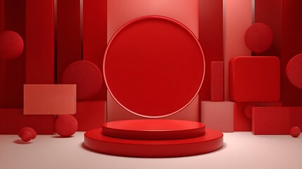 3d rendering of red abstract geometric background. Scene for advertising, technology, showcase, banner, game, sport, cosmetic, business, metaverse. Sci-Fi Illustration. Product display