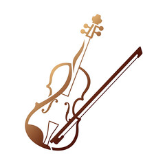 Golden violin and bow isolated on white background for music instrument design © Joyonto