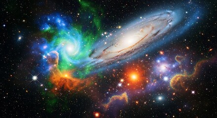Colorful Galaxies and Nebula Glowing Brightly in Deep Space and Starfield View