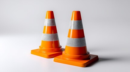 Two Bright Orange Traffic Cones on a Clean White Background