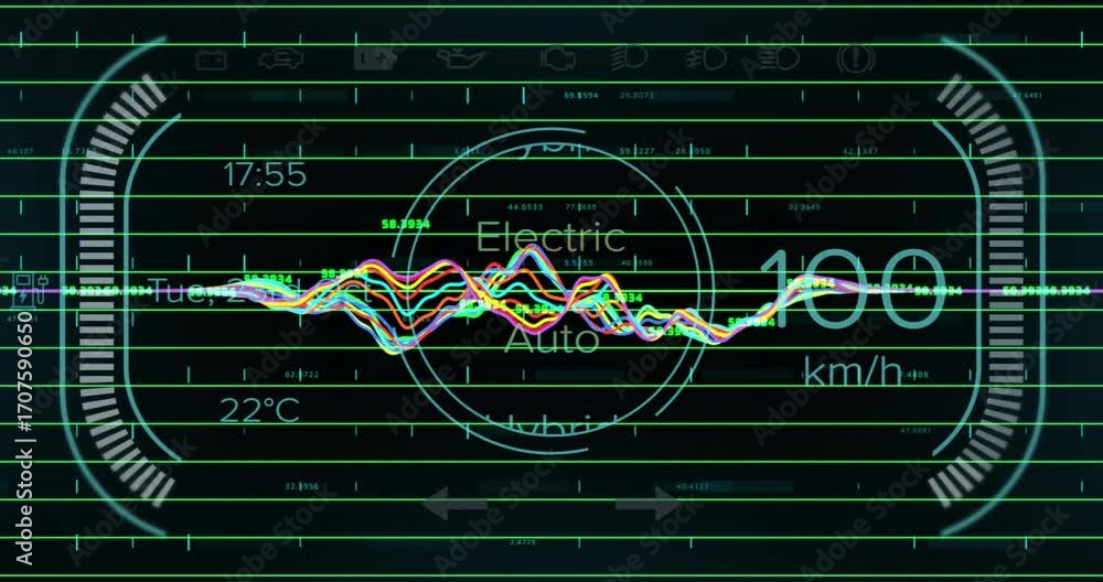 Aufkleber opening digital gauge pulsing waveform and updating speed or mode with fixed time, date or temp