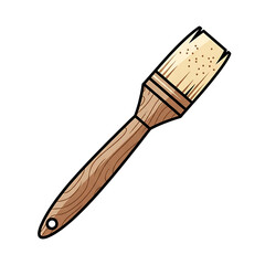 Illustration of a paint brush with wooden handle, isolated on white background