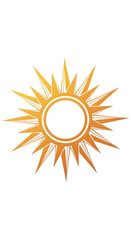 Golden sun isolated on white background, a symbol of warmth and energy