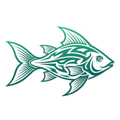 Fish with tribal engravings isolated on white background