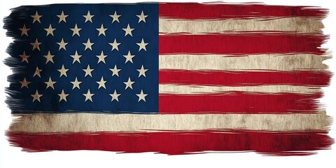 Fototapeta premium Distressed Grunge American Flag Illustration with Vintage Brush Strokes for Patriotic Celebrations