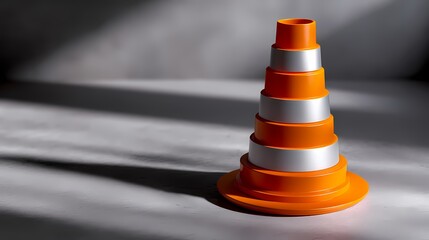 Colorful Traffic Cone Set with Shiny Silver Bands on Gray Surface