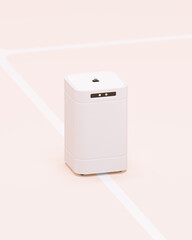 White Boxy Wheeled Service Robot with Sensors on Pink Background 3d illustration