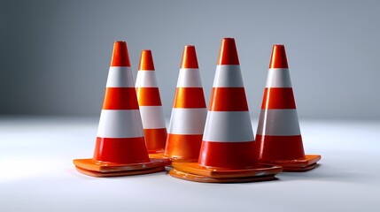 Group of Traffic Cones on a Smooth Surface, Alert Safety Equipment